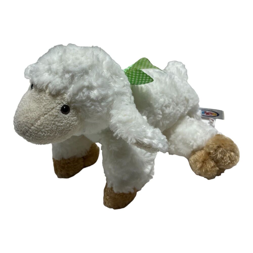 Mary Meyer Flip Flop White Sheep Lamb Green Bow Plush Stuffed Animal